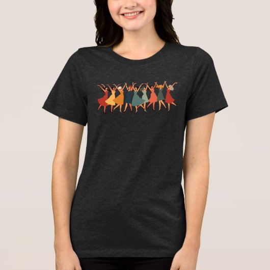Negen dames dansen mid-century retro uitknip 3 Tri-Blend shirt (Voorkant)