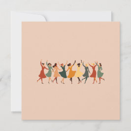 Negen Dames Dansen Midden-Eeuws Retro Uitknipsel Feestdagenkaart