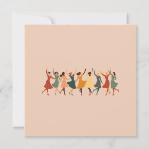 Negen Dames Dansen Midden-Eeuws Retro Uitknipsel Feestdagenkaart