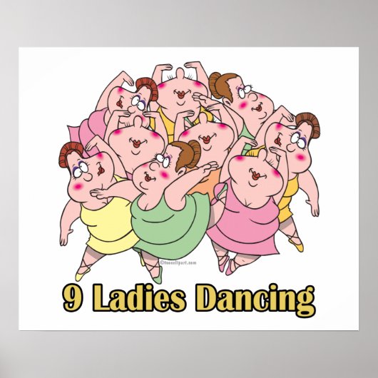 negen dames dansen negende 9de kerstdag poster (Voorkant)