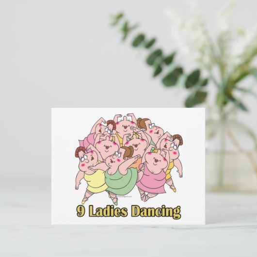 negen dames dansen op de negende negende kerstdag feestdagenkaart (Staand voorkant)