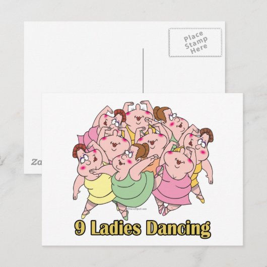 negen dames dansen op de negende negende kerstdag feestdagenkaart (Voorkant / Achterkant)