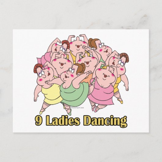 negen dames dansen op de negende negende kerstdag feestdagenkaart (Voorkant)