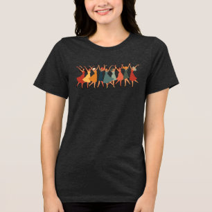 Negen dames die mid-century retro-uitknipwerk dans Tri-Blend shirt