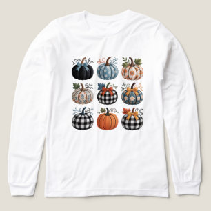 Negen decoratieve pompoenen borduurwerk T-shirt