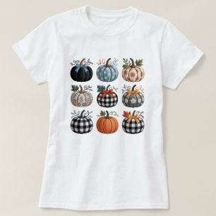 Negen decoratieve pompoenen borduurwerk T-shirt