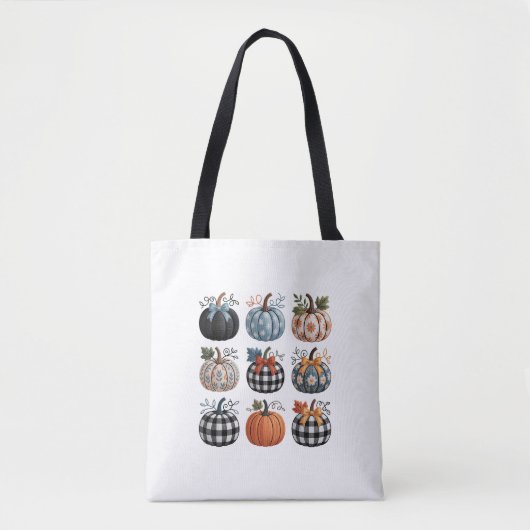 Negen decoratieve pompoenen borduurwerk tote bag (Voorkant)