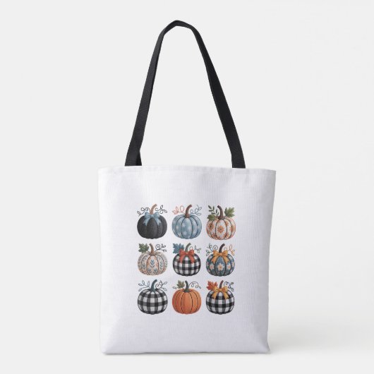 Negen decoratieve pompoenen borduurwerk tote bag (Achterkant)
