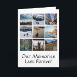 Negen Foto Collage Aangepaste Groetkaart Kaart<br><div class="desc">Deze doordachte wenskaart bevat negen foto's in een eenvoudige rasterlay-out met bewerkbare tekst, d.w.z. titel, jaar of bericht aan de onderkant in twee handige rijen. Klik op 'personaliseren' om uw foto's toe te voegen en elke foto past op zijn plaats. Maakt een prachtig cadeau voor uw partner, kinderen, familie, vrienden,...</div>