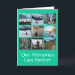 Negen Foto Collage Aangepaste Wenskaart Kaart<br><div class="desc">Deze doordachte wenskaart bevat negen foto's in een eenvoudige rasterlay-out met bewerkbare tekst, d.w.z. titel, jaar of bericht aan de onderkant in twee handige rijen. Klik op personaliseren om uw foto's toe te voegen en elke foto past op zijn plaats. Maakt een prachtig cadeau voor uw echtgenoot, kinderen, familie, vrienden,...</div>