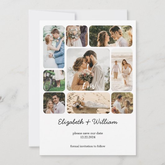 Negen Foto Collage Koppel Eenvoudig Save The Date Kaart (Voorkant)