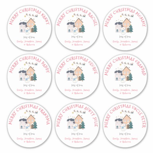 Negen grote verschillende namen Sleigh Merry Chris Sticker (Voorkant)