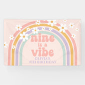 Negen is een Vibe Pastel regenboog 9e verjaardag Spandoek (Horizontaal)