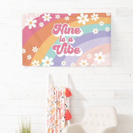 Negen is een Vibe Retro Rainbow 9e verjaardag Spandoek (Insitu)