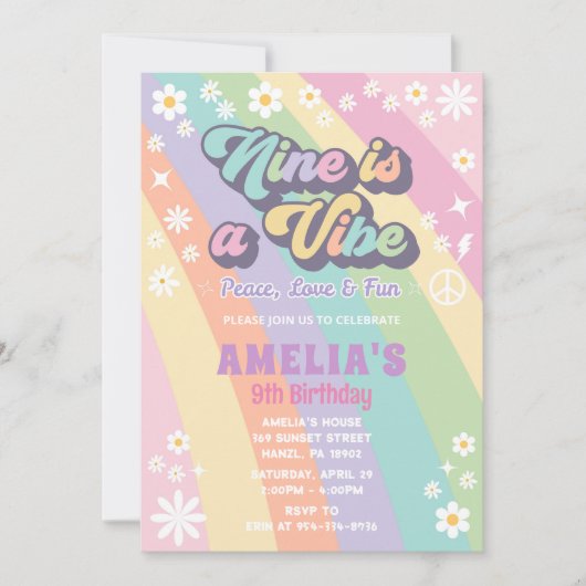 Negen is een vibe verjaardag uitnodiging (Voorkant)