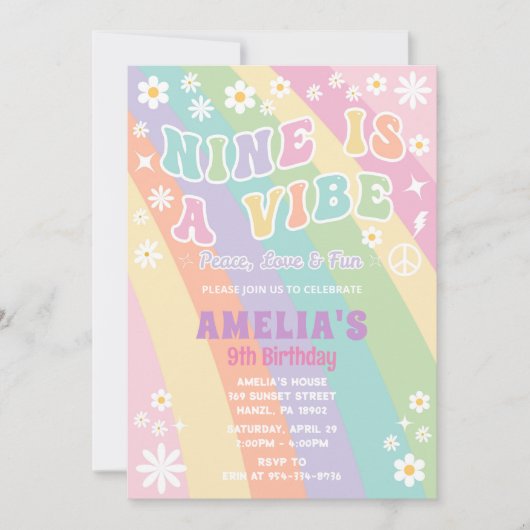 Negen is een vibe verjaardag uitnodiging (Voorkant)