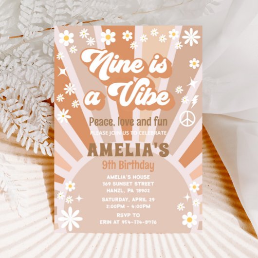 Negen is een vibe verjaardag uitnodiging