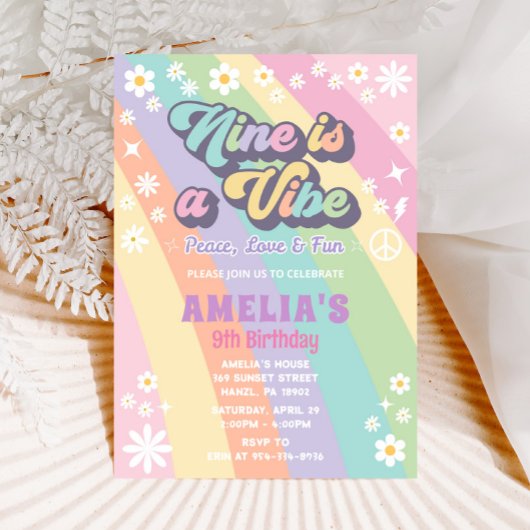 Negen is een vibe verjaardag uitnodiging
