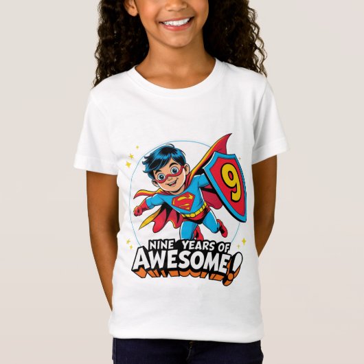 Negen jaar Geweldige! 9e verjaardag T-shirt (Voorkant)