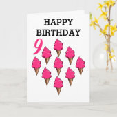 Negen jaar oude meisjes Verjaardag Schattige Roze  Kaart (Gele Bloem)