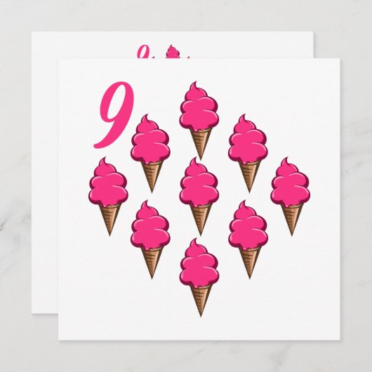 Negen jaar oude meisjes Verjaardag Schattige Roze  Kaart (Voorkant / Achterkant)