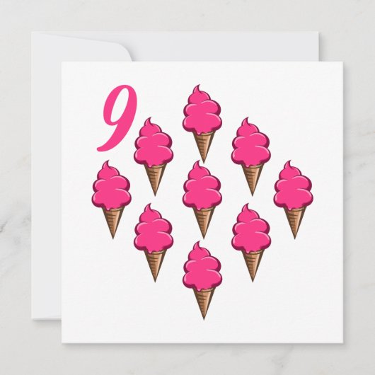 Negen jaar oude meisjes Verjaardag Schattige Roze  Kaart (Voorkant)