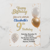 Negen jaar oude meisjes verjaardagsuitnodiging folie uitnodiging (Voorkant)