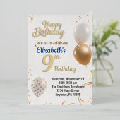 Negen jaar oude meisjes verjaardagsuitnodiging folie uitnodiging (Staand Voorkant)