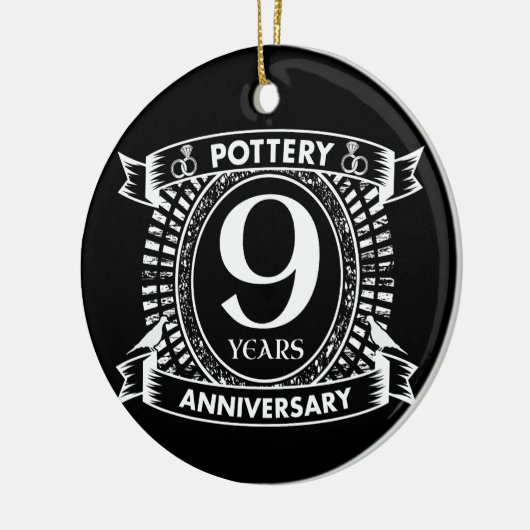 Negen jaar trouwdag in Pottery Keramisch Ornament (Links)