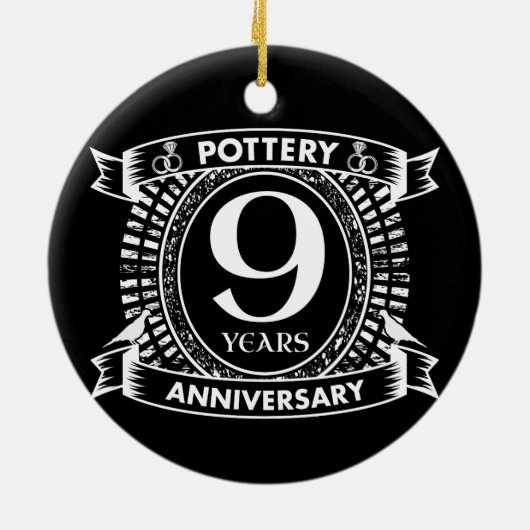 Negen jaar trouwdag in Pottery Keramisch Ornament (Achterkant)