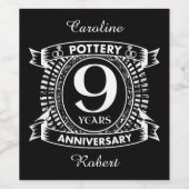 Negen jaar trouwdag in Pottery Wijn Etiket (Enkel label)