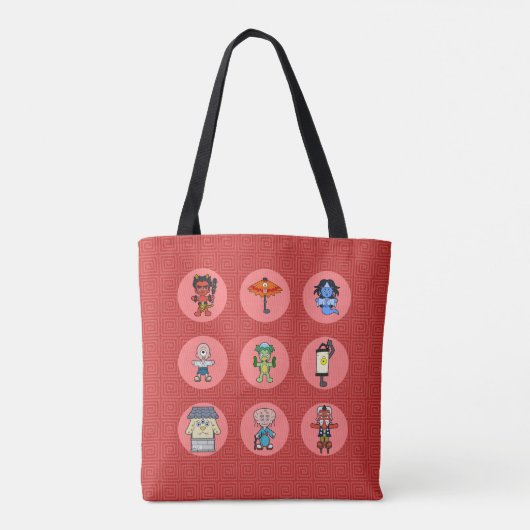 Negen Japanse Yokai Monster Tote Bag (Achterkant)