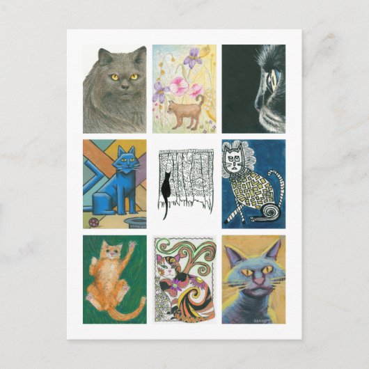 Negen katten Veelvoudige Kunstenillustratie Briefkaart (Voorkant)