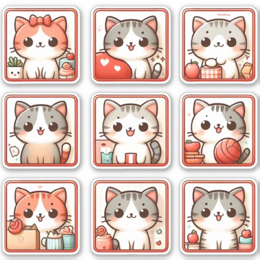 Negen kattenemoties sticker (Voorkant)