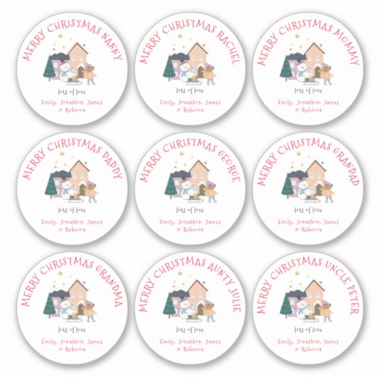 Negen kleine verschillende namen Meisje Vrolijk Ke Sticker (Voorkant)