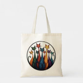 Negen kleurrijke katten - grillige Feline Art Shop Tote Bag (Achterkant)