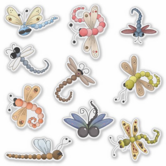 Negen kleurrijke libellen vinyl sticker (Voorkant)