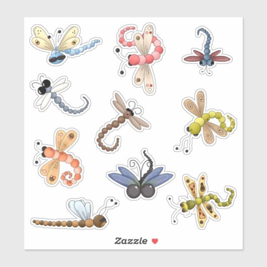 Negen kleurrijke libellen vinyl sticker (Vel)