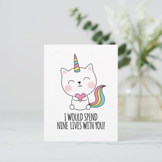 Negen Levens Kattenoren Kawaii Valentijnsdag Feestdagenkaart (Staand voorkant)