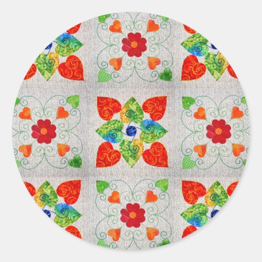 Negen Patch Quilt Sticker! Ronde Sticker (Voorkant)