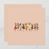 Negen vrouwen dansen midden van de eeuw retro cut- feestdagenkaart (Voorkant / Achterkant)