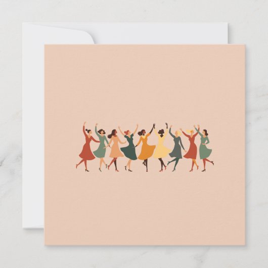Negen vrouwen dansen midden van de eeuw retro cut- feestdagenkaart (Voorkant)