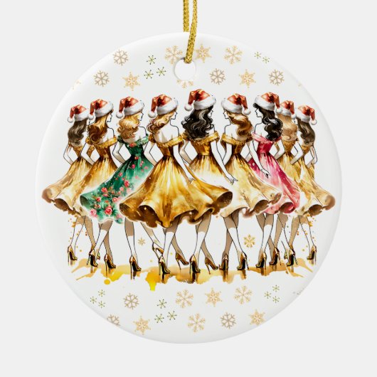 Negen vrouwen dansen | Twaalf dagen Kerst Keramisch Ornament (Voorkant)