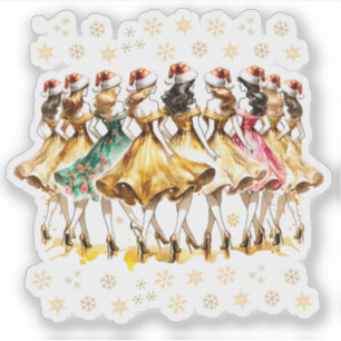 Negen vrouwen dansen   Twaalf dagen Kerst Sticker