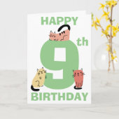 Negende (9e) Verjaardag Doodle Cats Custom Bericht Kaart (Gele Bloem)