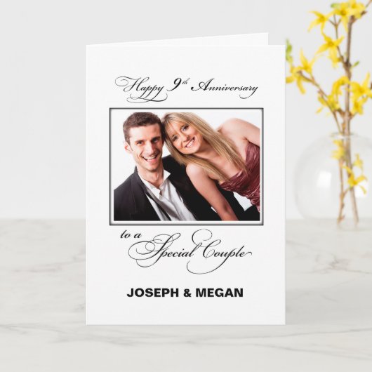 Negende huwelijksverjaardag Aangepaste naam/foto Kaart (Gele Bloem)