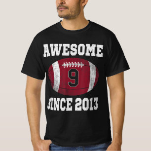 negende verjaardag Football Player 9 jaar oude Vin T-shirt
