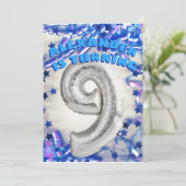 Negende Verjaardag Zilver en Blauwe Leeftijd 9 Jon Kaart (Staand voorkant)
