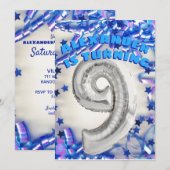 Negende Verjaardag Zilver en Blauwe Leeftijd 9 Jon Kaart (Voorkant / Achterkant)