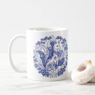 Negenstaartige vos Kitsune Imari stijl blauw wit Koffiemok
